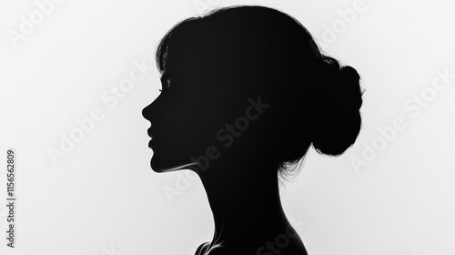 Woman's profile silhouette against white background.