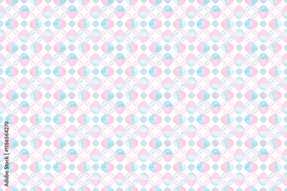 水彩画、ピンクと水色の幾何学模様シームレスパターン背景 水彩画、ピンクと水色の幾何学模様シームレスパターン背景