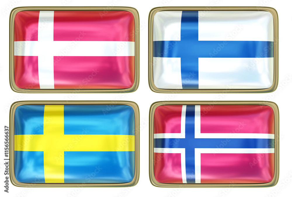 Ταπετσαρία Set of Badges, scandinavian states flags, isolated background