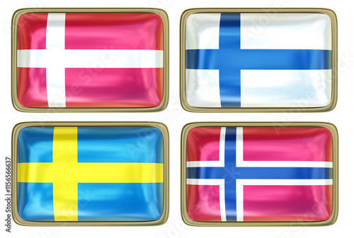 Foto Set of Badges, scandinavian states flags, isolated background