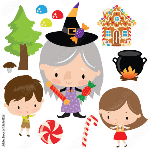 Canvas Print Cute Hansel and Gretel vector cartoon flat style illustration