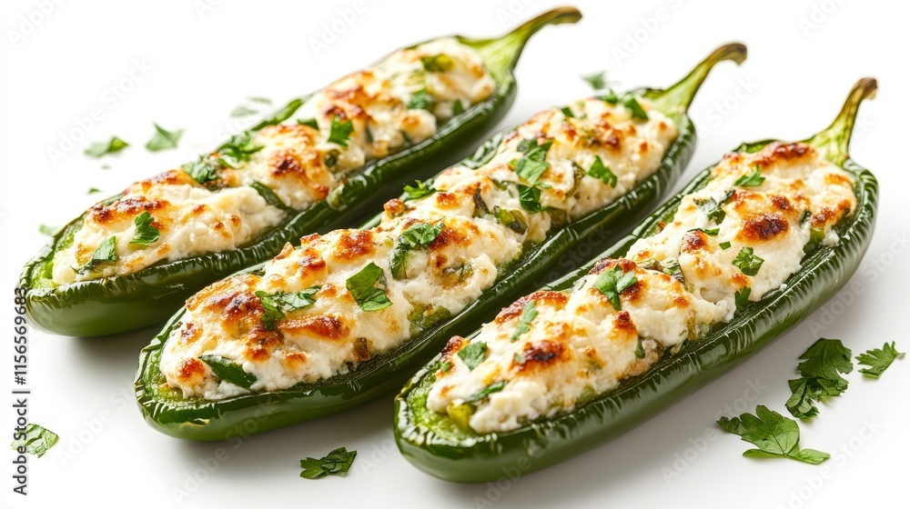 Stuffed jalapeños with cheese and herbs are showcased in this vibrant image, ideal for food blogs, recipe books, and culinary promotions, Perfect for showcasing savory appetizers, Stuffed jalapeños with cheese and herbs are showcased in this vibrant image, ideal for food blogs, recipe books, and culinary promotions, Perfect for showcasing savory appetizers,