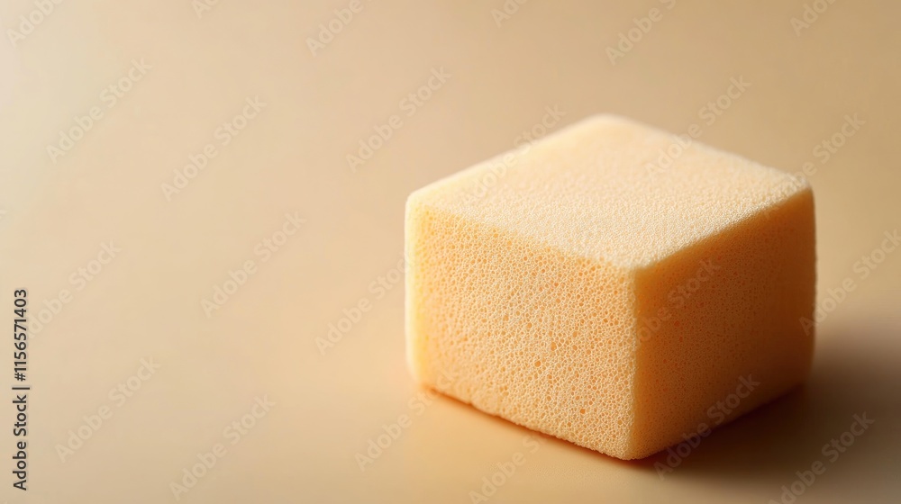 Cube Shaped Sponge for Applying Foundation Powder on Smooth Surface with Space for Text or Branding in Beauty and Cosmetics Industry Cube Shaped Sponge for Applying Foundation Powder on Smooth Surface with Space for Text or Branding in Beauty and Cosmetics Industry