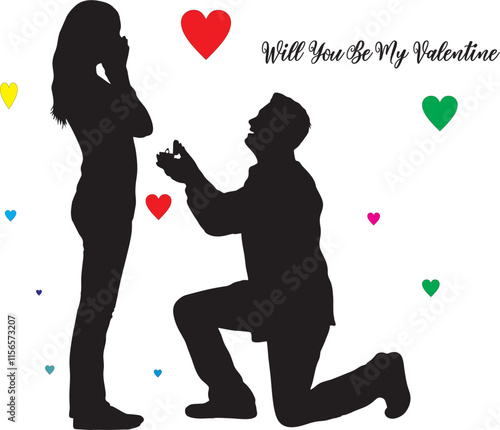 Man proposes women to marry him vector silhouette.