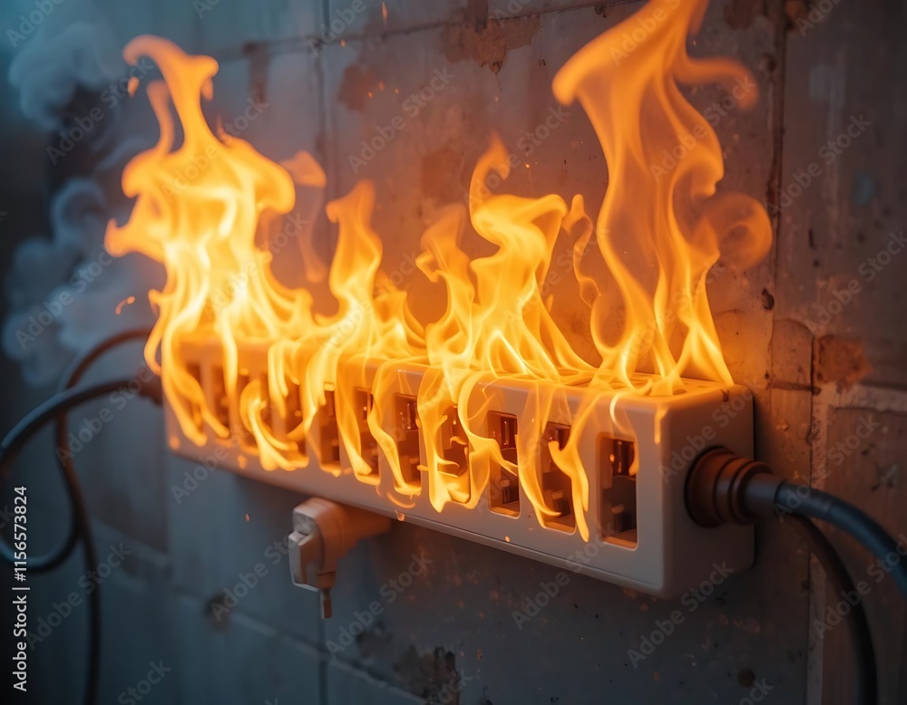 Obraz premium Electrical Outlet Engulfed In Flames Burning Dangerously