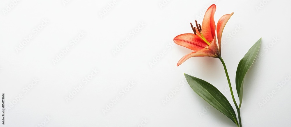 Elegant Minimalist Floral Arrangement with Isolated Orange Lily on White Background for Text Placement and Design Use Elegant Minimalist Floral Arrangement with Isolated Orange Lily on White Background for Text Placement and Design Use