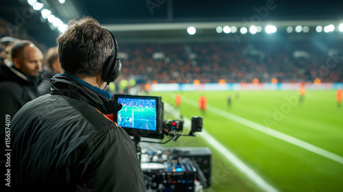 VAR hologram. Digital and technological background of video assistant referee. Football field hologram