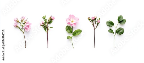 Wallpaper Mural Floral Composition of Various Pink Flowers and Leaves Isolated on White Background with Space for Custom Text or Design Elements Torontodigital.ca