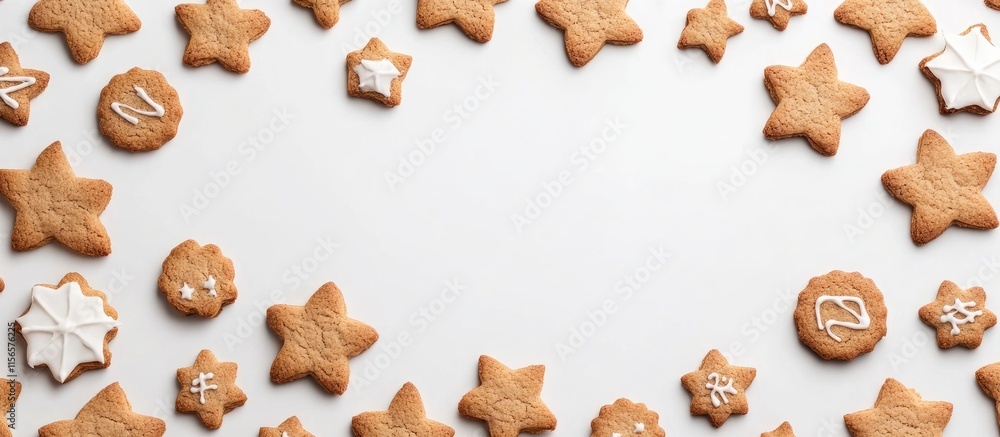Homemade star-shaped cookies beautifully arranged with space for text ideal for festive promotions or culinary designs Homemade star-shaped cookies beautifully arranged with space for text ideal for festive promotions or culinary designs