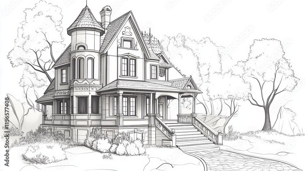 Fototapeta premium The house drawing in the vector. The contours of the house.