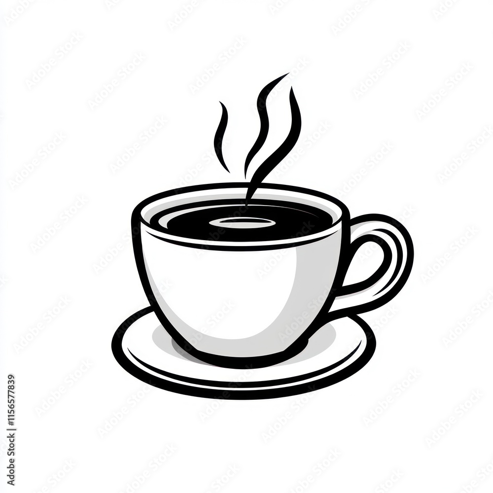 Steaming black coffee in a white cup on a saucer. Steaming black coffee in a white cup on a saucer.