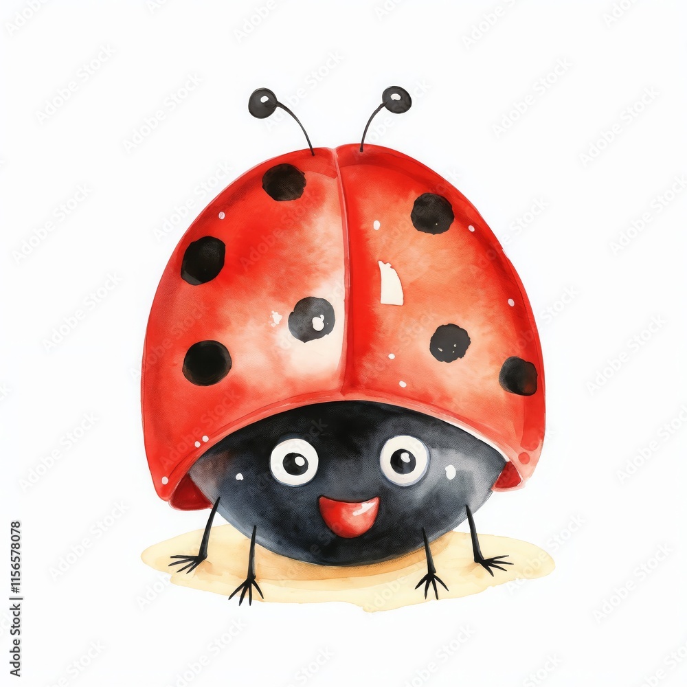 Obraz premium Ladybird with red wings and black spots isolated on white background.Nature illustrations, educational materials, environmental books, insect illustrations.good fortune, positive energy, and purity.