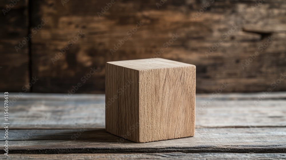 Wooden Cube Block on Rustic Table Symbolizing Business Goals and Success with Space for Text and Creative Ideas in a Professional Setting Wooden Cube Block on Rustic Table Symbolizing Business Goals and Success with Space for Text and Creative Ideas in a Professional Setting