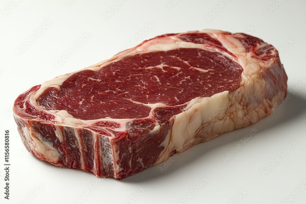 Fototapeta premium Juicy steak on white plate, garnished with herbs.
