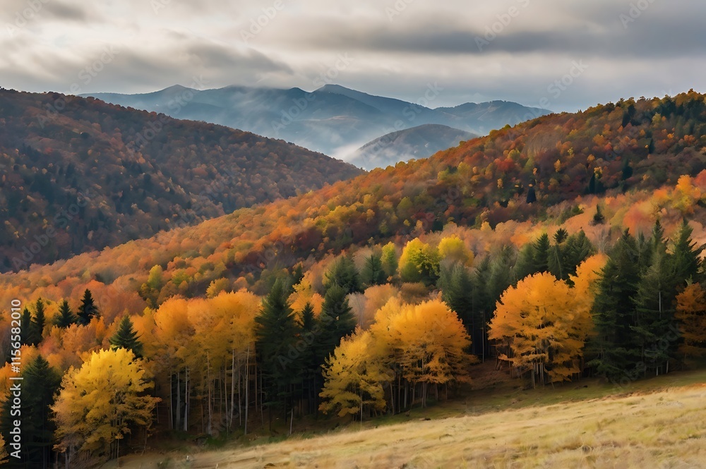 A background of autumn nature with colorful leaves, trees, and flowers A background of autumn nature with colorful leaves, trees, and flowers