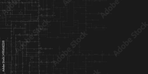 Electrical circuit diagram. Dark tech background with borders from components of conductors, connections, controllers, transistors