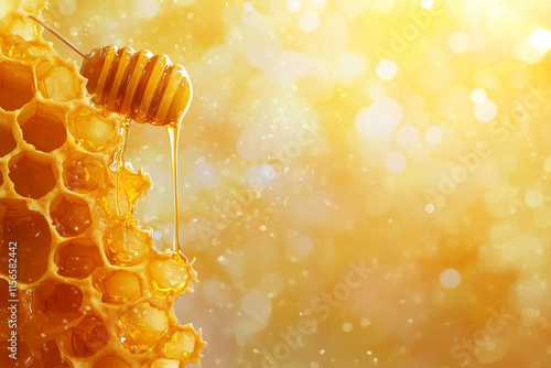 Wallpaper Mural Watercolor illustration of honeycomb with honey dripping Torontodigital.ca