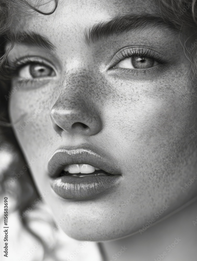 Naklejka premium Natural Skincare Close-Up Portrait of a Human Model with Floral Elements