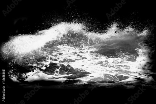 Photography Breaking ocean wave isolated on dark background