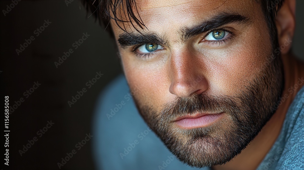 Intense Male Portrait: Close-up of a Handsome Man with a Beard Intense Male Portrait: Close-up of a Handsome Man with a Beard