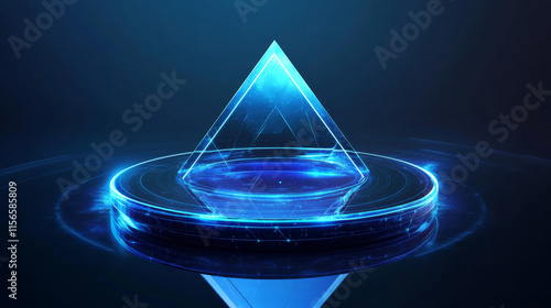 Hologram exchange. An exchange of polygons, triangles of points and lines. The exchange icon is a low-poly compound structure. Technology concept vector. photo