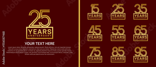 logo anniversary set. gold color with square on red background for special event
