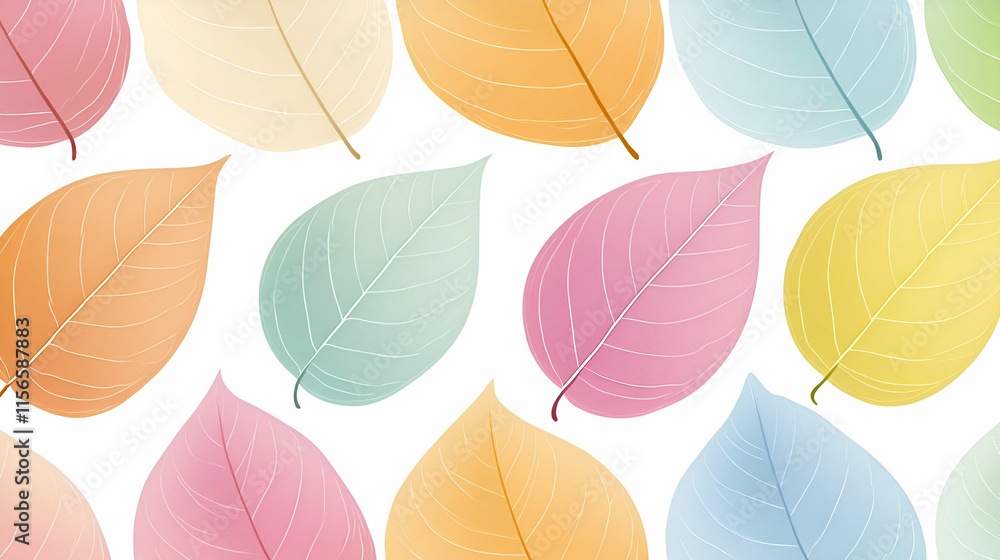 Obraz premium Pastel Leaves, A Colorful Arrangement of Delicate Foliage, Displaying Natural Beauty and Subtle Hues.