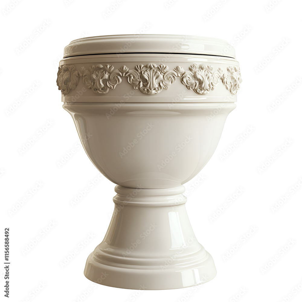 Elegant Cream Ceramic Urn with Ornate Pedestal Base Elegant Cream Ceramic Urn with Ornate Pedestal Base