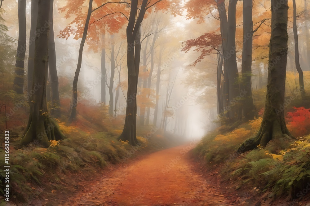 Obraz premium A natureal beauty of autumn alley with colorful leaves forming a tunnel