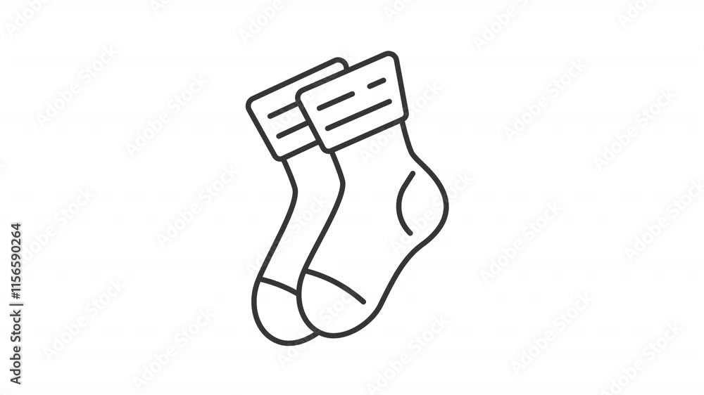 Animated pair of socks icon. Hygge related line animation. Soft and warm accessory. Casual wear. Black illustration on white background. HD video with alpha channel. Motion graphic Animated pair of socks icon. Hygge related line animation. Soft and warm accessory. Casual wear. Black illustration on white background. HD video with alpha channel. Motion graphic