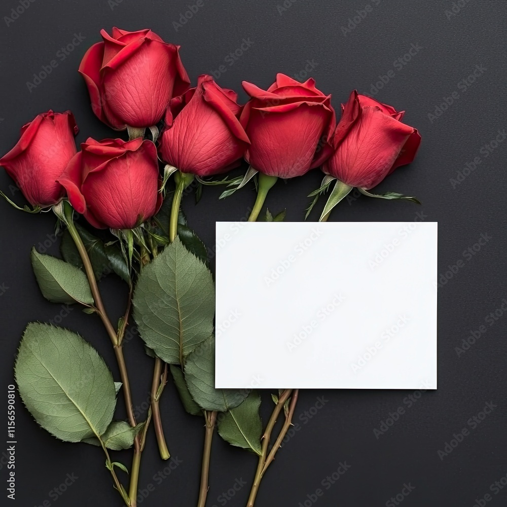 Fototapeta premium Red Roses and Blank Card