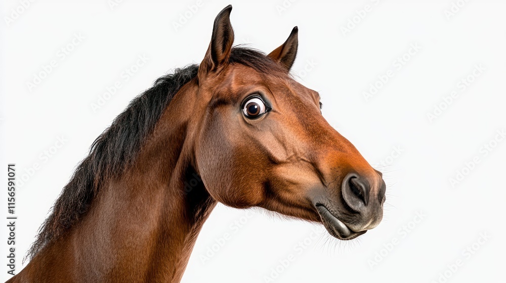 Fototapeta premium Surprised White Horse Portrait on Isolated Background