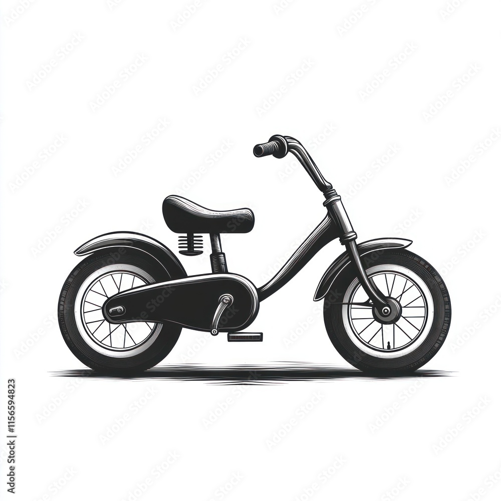 Fototapeta premium Black child's bike side view, isolated on white.