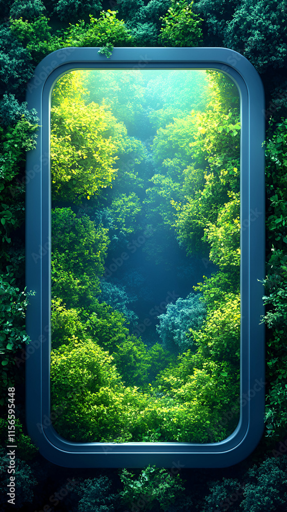 Lush Greenery Framed, Nature's Embrace, Serenity Found Within a Modern Portal, Tranquility Gained. Lush Greenery Framed, Nature's Embrace, Serenity Found Within a Modern Portal, Tranquility Gained.