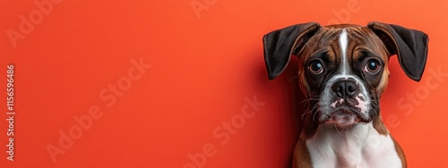 Dog Day Greeting Card Design with Boxer Dog on Vibrant Orange Background and Empty Space for Custom Text or Message photo