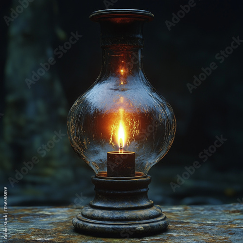 3d Cute Render Antique Lamp Soft Candleligh photo