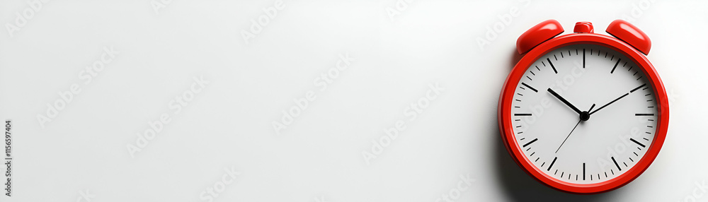 Red Alarm Clock on White Wall, Time Management, Punctuality, and Efficiency Red Alarm Clock on White Wall, Time Management, Punctuality, and Efficiency