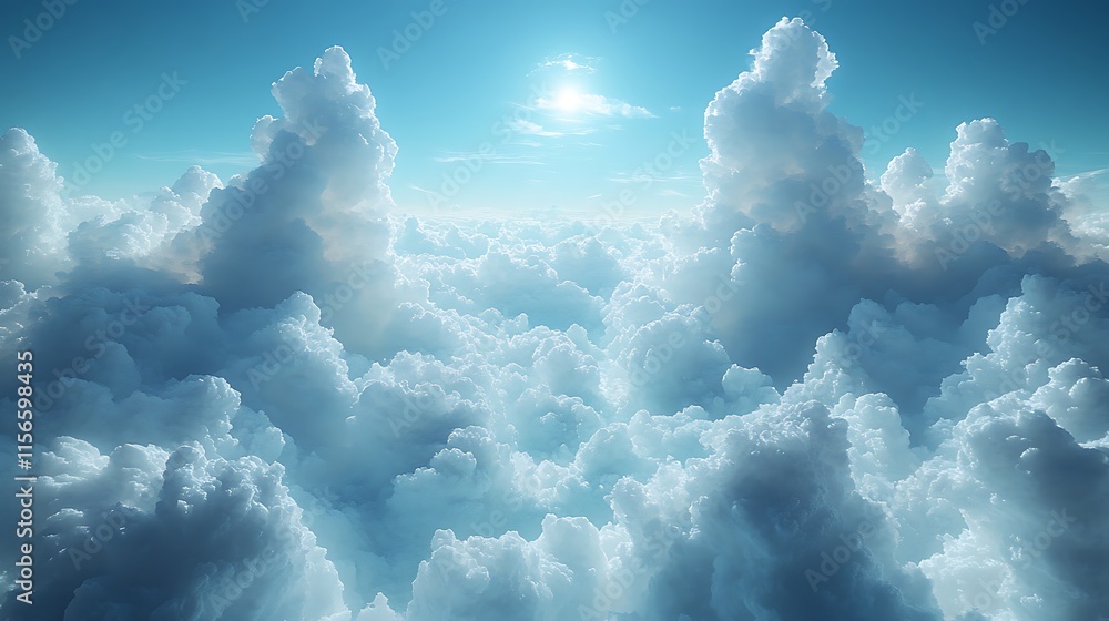 Fototapeta premium An aerial view of expansive cumulus clouds beneath a bright sky
