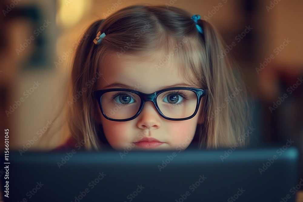 Toddler Girl Wearing Glasses Using Tablet Toddler Girl Wearing Glasses Using Tablet