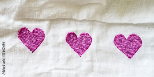 White material with three embroidered hearts 