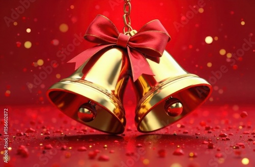 New Year's golden bells on a red background