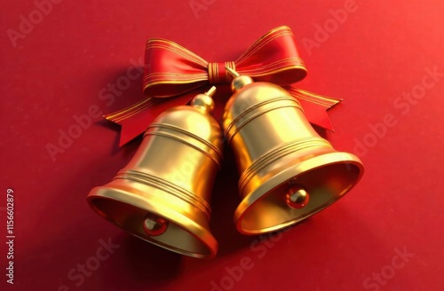 New Year's golden bells on a red background