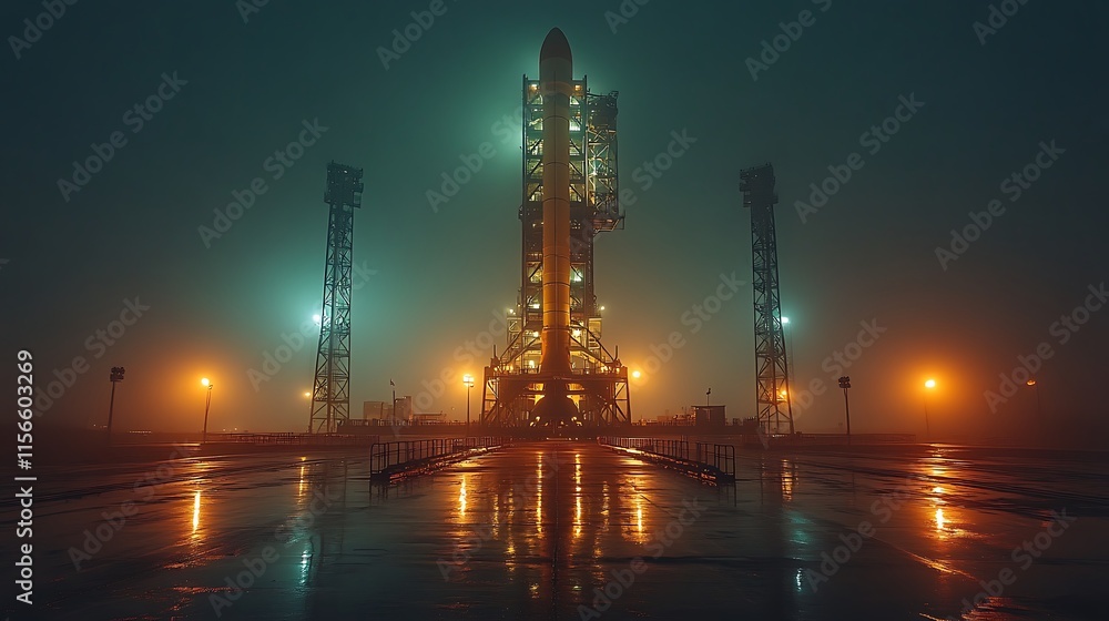 Obraz premium Night Launch Rocket Ready For Liftoff