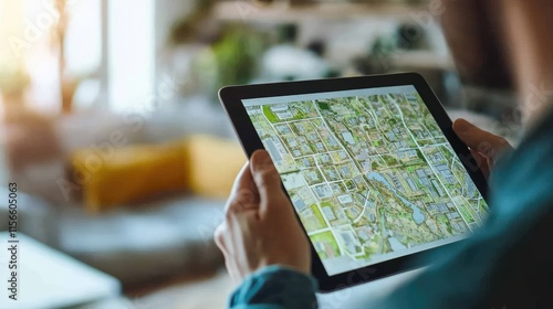 Person Viewing a Digital Map on a Tablet