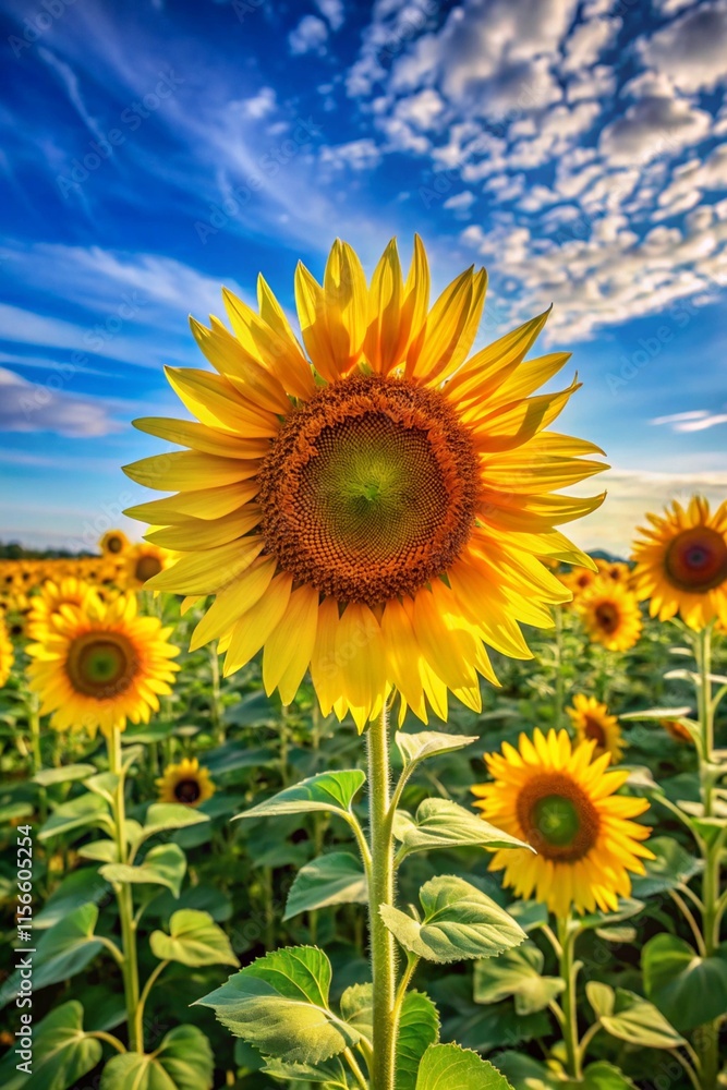beautiful sunflower closeup surrounded by a field of golden flowers under a bright sky, ideal for mobile wallpaper background beautiful sunflower closeup surrounded by a field of golden flowers under a bright sky, ideal for mobile wallpaper background