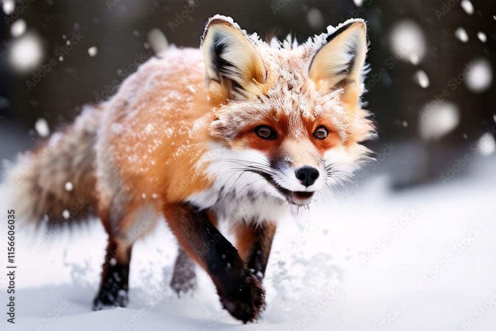 Fototapeta premium frosty fox a cunning and agile fox running through the snow with