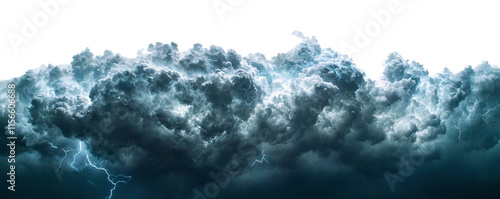 dramatic storm clouds with lightning on transparent background