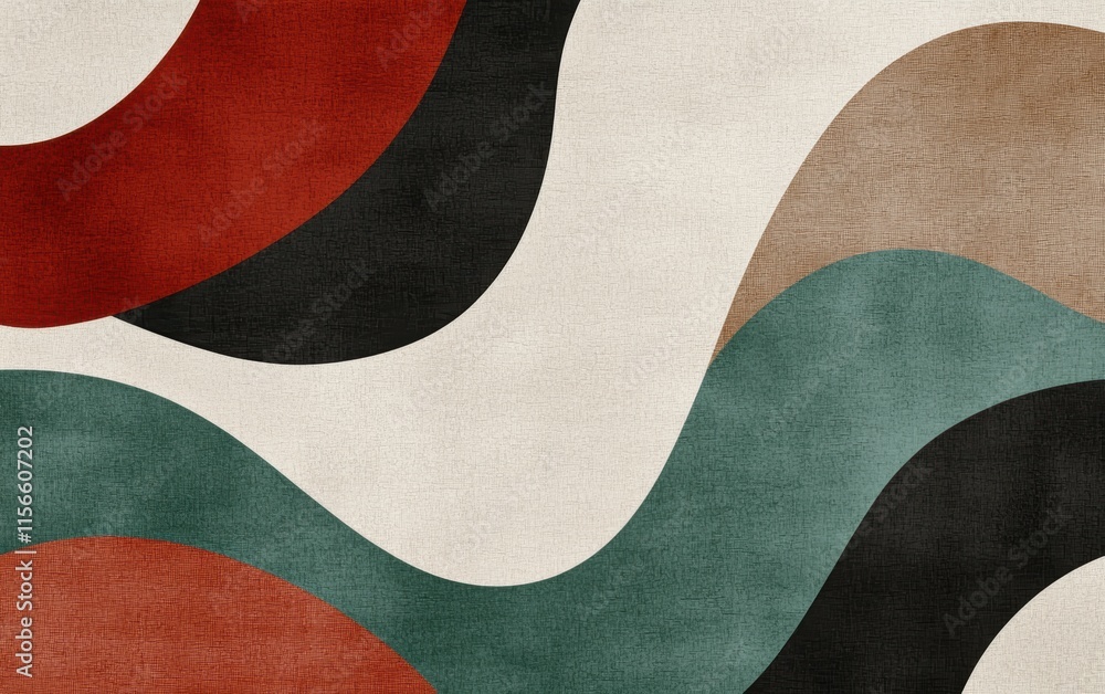 A vibrant abstract pattern with flowing shapes in earthy tones, creating a dynamic and artistic design.