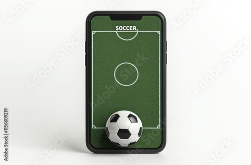 Mobile Phone Displaying Soccer Game Field and Ball Concept photo