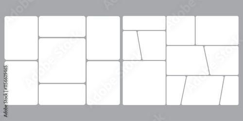Photo layout. Mosaic pictures collection. Set of presentation backgrounds. Collage mood board grid. Moodboard template. Gallery banner. Organised portfolio. Album brandboard.